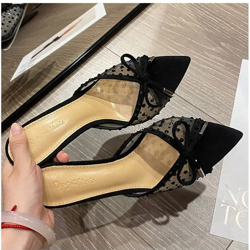 Damen elegante Mules mit zierlicher Schleifenverzierung und funkelnden Akzenten EB