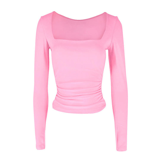Damen Langarmshirt mit raffiniertem Raffungseffekt und eckigem Ausschnitt EB