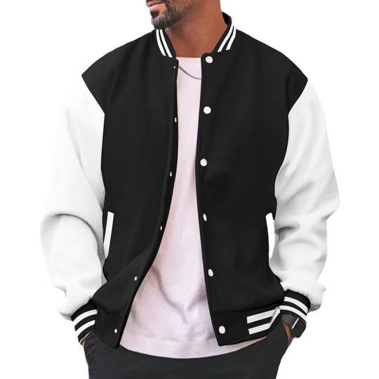 Herren nan varsity-Collegejacke im Bomberstil mit Druckknopfverschluss, kontrastarmen und gerippten Bündchen EB