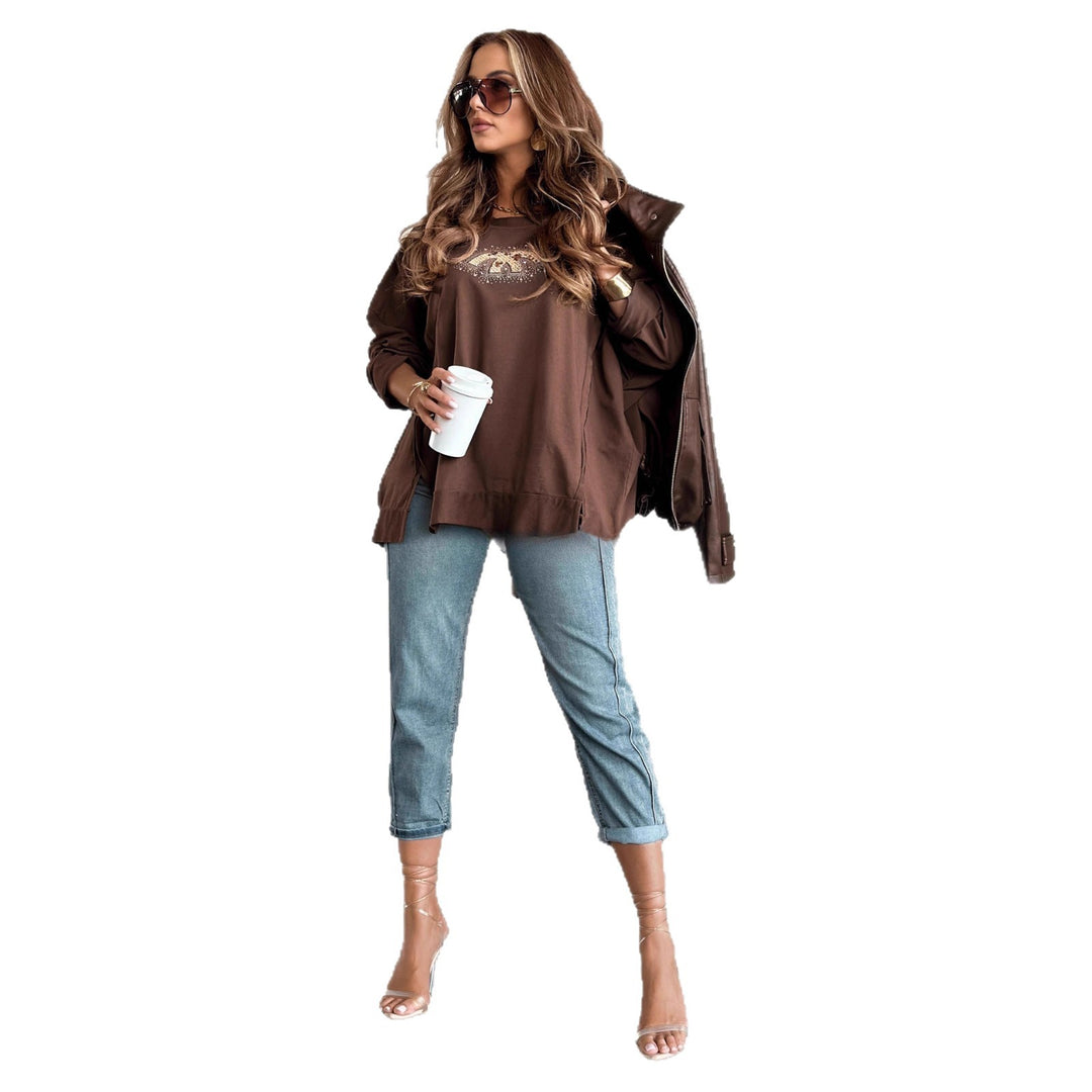 Damen Oversized Sweatshirt mit Glitzer-Print EB