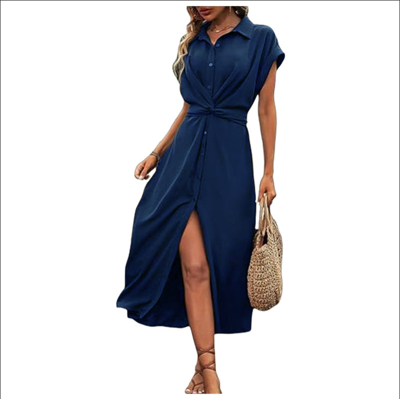 Damen Knielanges Hemdblusenkleid EB