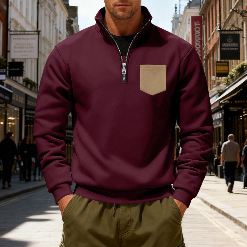 Herren modischer Sweatshirt mit halbem Reißverschluss und aufgesetzter Tasche EB