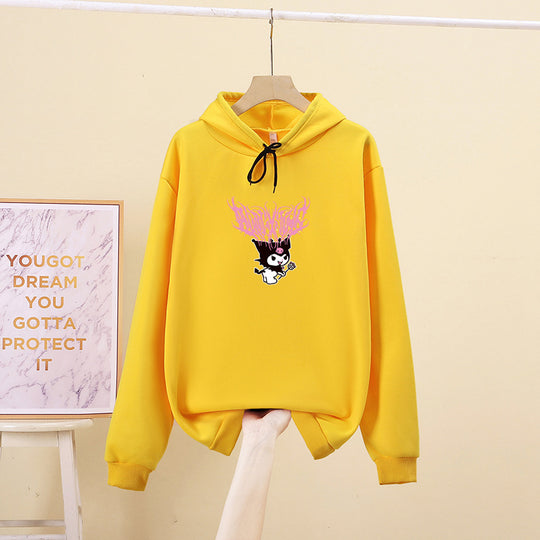 Damen nan Kapuzenpullover mit Gothic‑Kawaii Print, Oversize‑Schnitt und weichem Fleeceinnenfutter EB