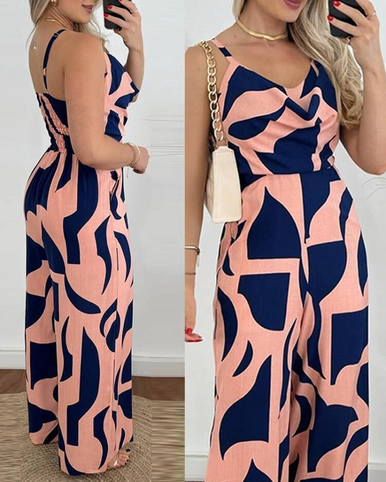 Damen eleganter Jumpsuit mit Casino-Ärmeln und Drapierung EB