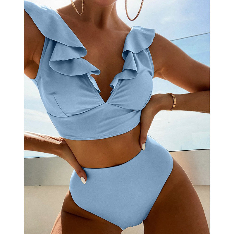 Damen Bikiniset mit voluminösen Rüschendetails und hoch geschnittenem Slip EB