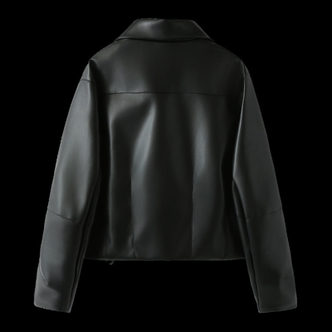 Damen elegante Kunstlederjacke mit moderner Silhouette und praktischen Taschen EB