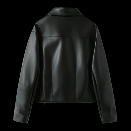 Damen elegante Kunstlederjacke mit moderner Silhouette und praktischen Taschen EB