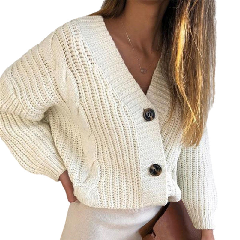 Damen Strickjacke mit elegantem V-Ausschnitt und dekorativen Knöpfen EB