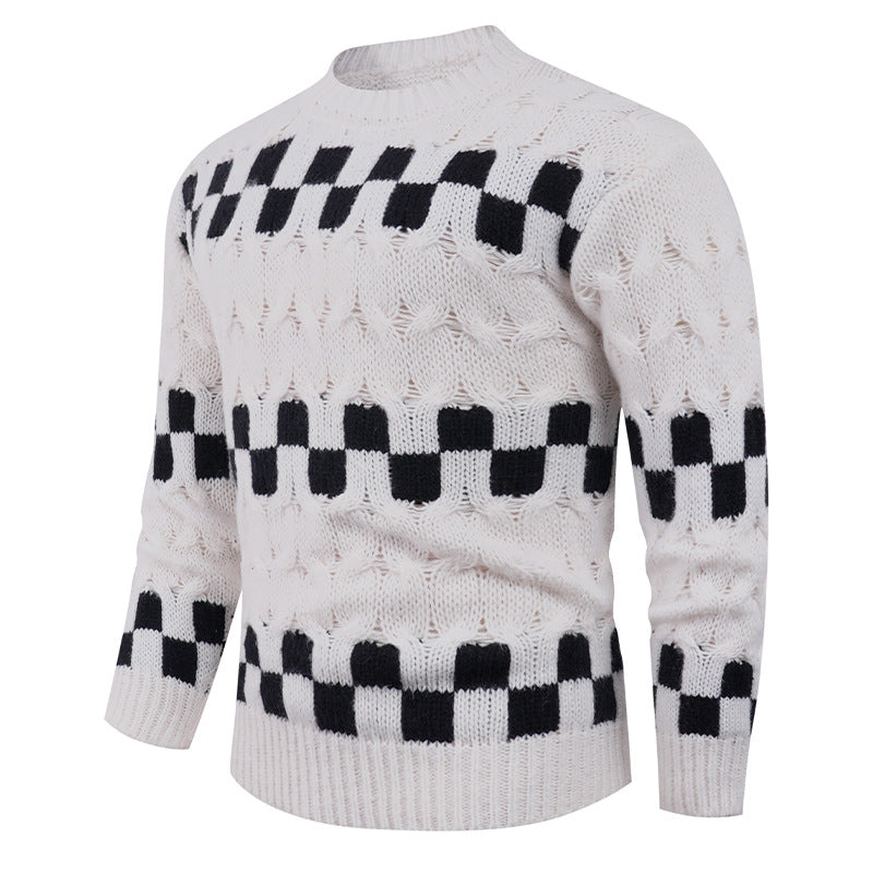 Herren Strickpullover mit kreativen geometrischen Mustern und hohem Kragen EB