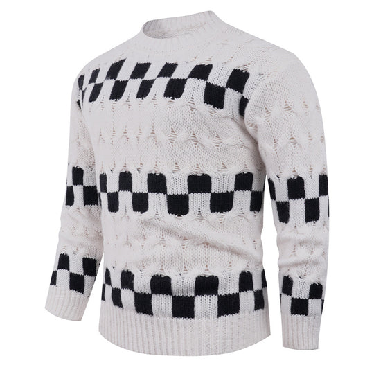 Herren Strickpullover mit kreativen geometrischen Mustern und hohem Kragen EB