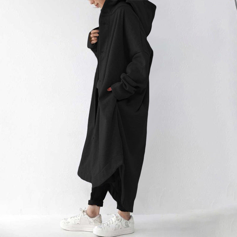 Damen nan weites Kapuzen-Kokonmantel mit asymmetrischem Saum und großen Eingrifftaschen EB