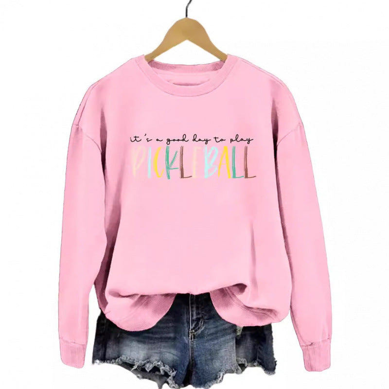 Damen lässiger Sweatshirt mit buntem Pickleball-Druck EB