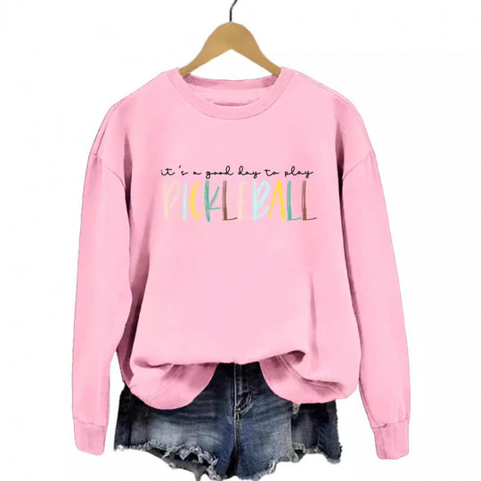 Damen lässiger Sweatshirt mit buntem Pickleball-Druck EB