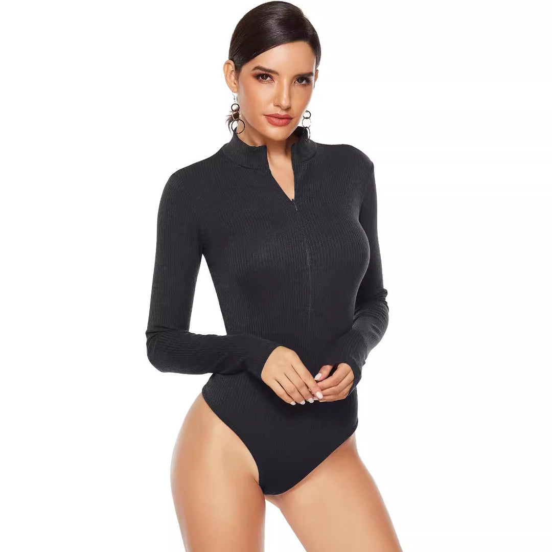 Damen Langärmliger Bodysuit mit sportlichem Reißverschluss EB
