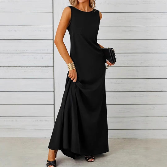 Damen elegantes Maxikleid mit schwingendem Saum und klassischem Schnitt EB