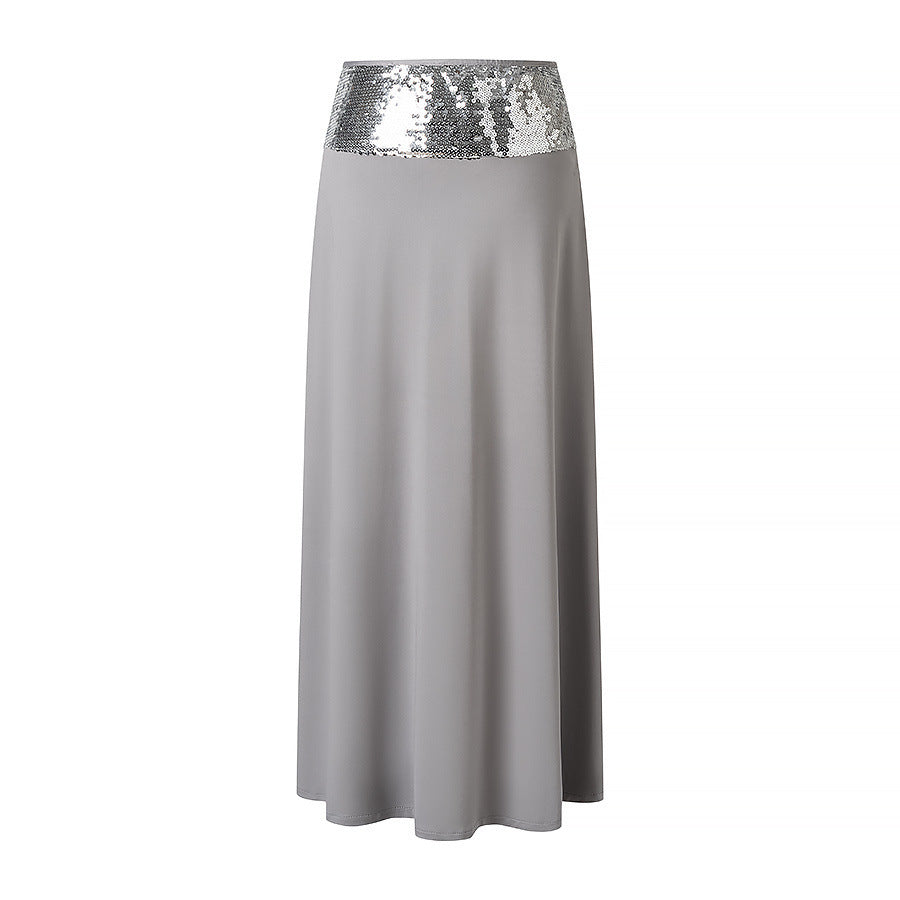 Damen elegantes Wickeloberteil und maxilanger Rock mit Paillettenbund EB