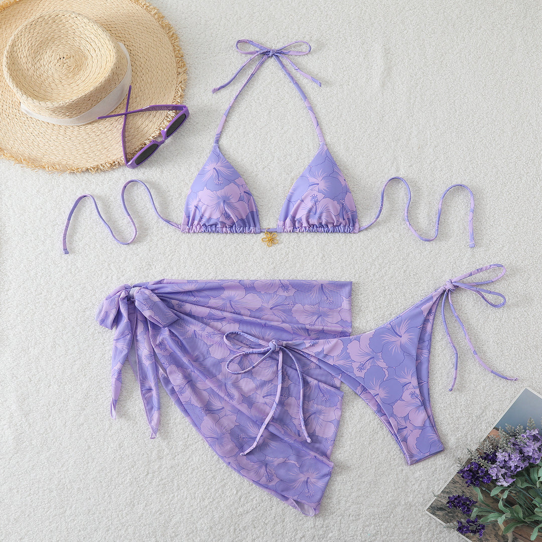 Damen Bikini-Set mit floralem Design und raffiniertem Wickelrock EB