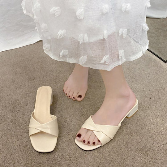 Damen elegante Riemchen-Pantoletten mit komfortablem Blockabsatz EB