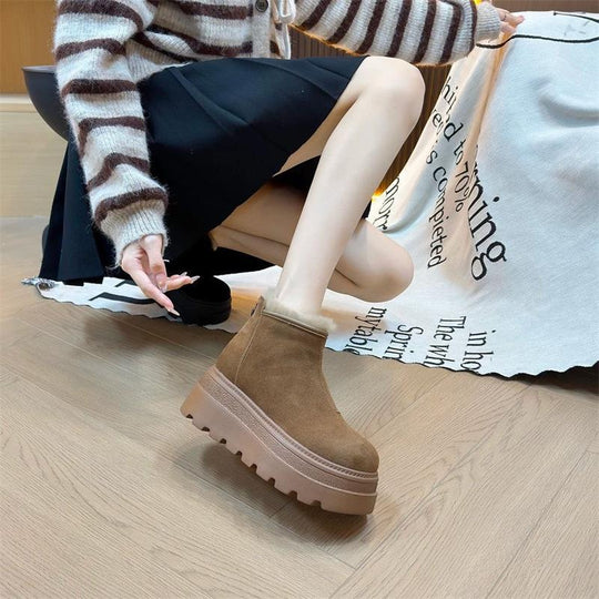Damen modische Ankle-Boots mit flauschigem Innenfutter und rutschfester Sohle EB