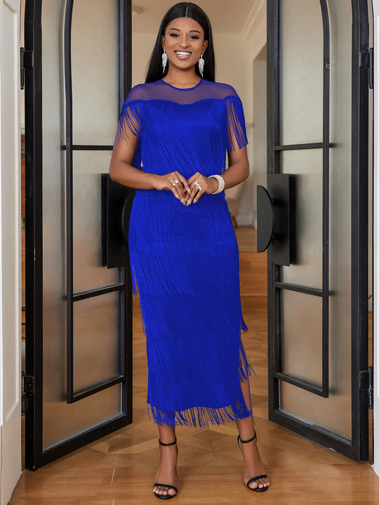 Damen elegantes Fransen Abendkleid EB