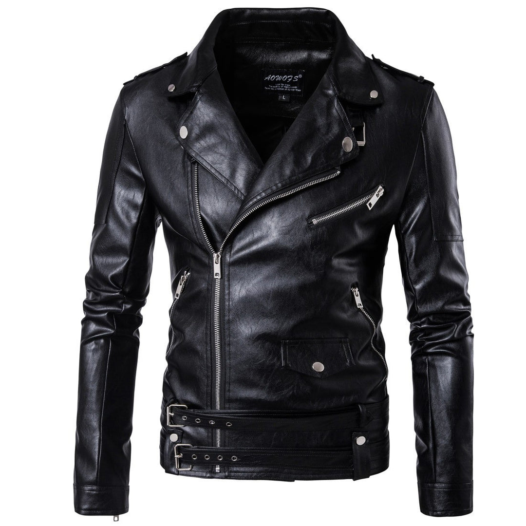 Herren Bikerjacke aus hochwertigem mit asymmetrischem Reißverschluss und dekorativen Schnallen EB