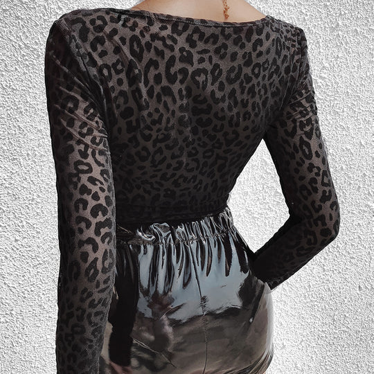 Damen Elegantes transparente Bodysuit mit zarter Leopardenmusterung EB