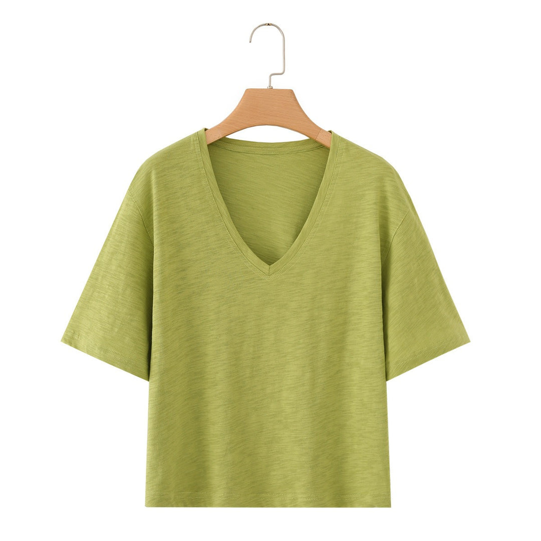 Damen lässiges T-Shirt mit V-Ausschnitt und luftiger Passform EB