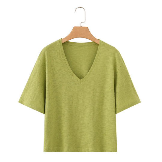 Damen lässiges T-Shirt mit V-Ausschnitt und luftiger Passform EB