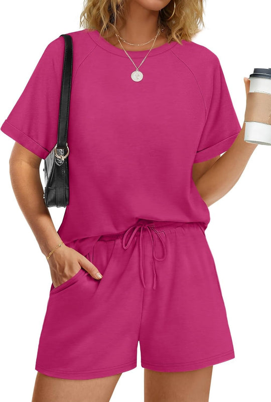 Damen lässiger Kombi aus T-Shirt und Shorts mit elastischem Bund EB