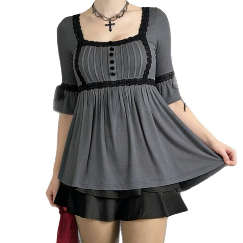 Damen Top mit Spitzenakzenten und lässigem Schnitt EB