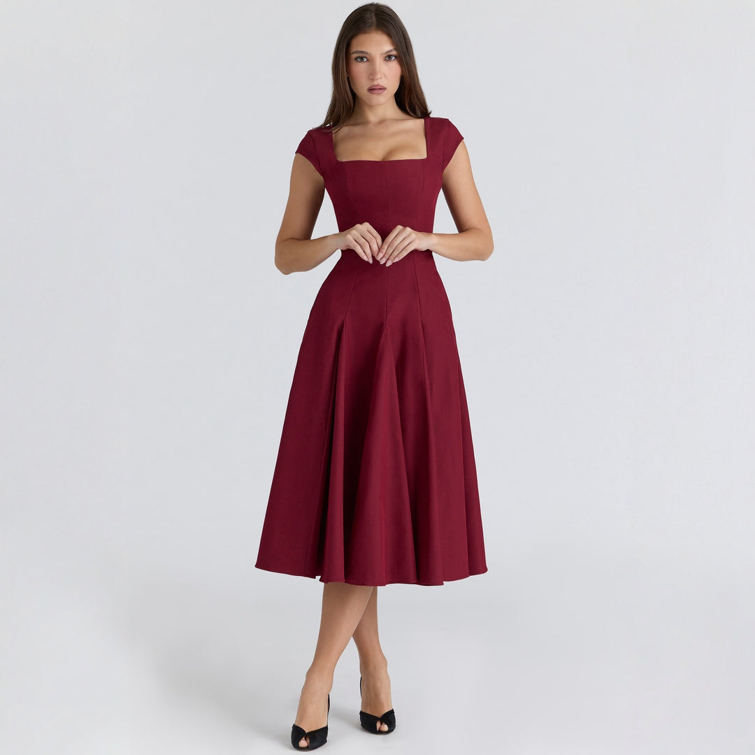 Damen Midi-Kleid mit quadratischem Ausschnitt und weit schwingendem Rock EB
