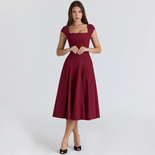 Damen Midi-Kleid mit quadratischem Ausschnitt und weit schwingendem Rock EB