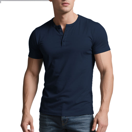 Herren nan kurzes Henley-Shirt mit dezenter Knopfleiste und figurbetontem Schnitt EB
