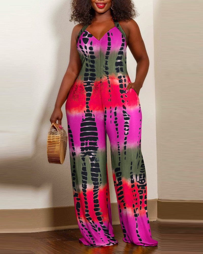 Damen Jumpsuit mit floralem Design und weitem Bein EB
