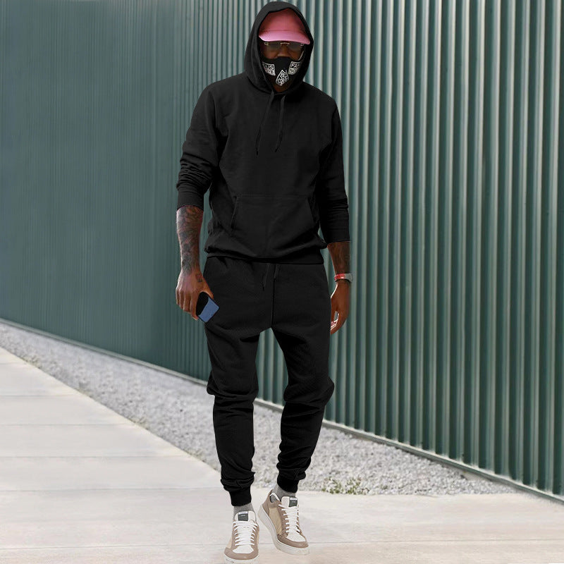 Herren nan lässiges Hoodie- und Jogging-Set aus French Terry mit Kängurutasche, gerippten Bündchen und elastischem Tunnelzugbund EB