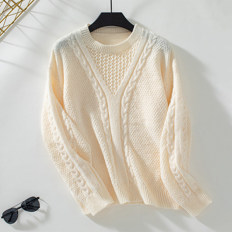 Damen Strickpullover mit modernem V-Ausschnitt und Zopfdesign EB