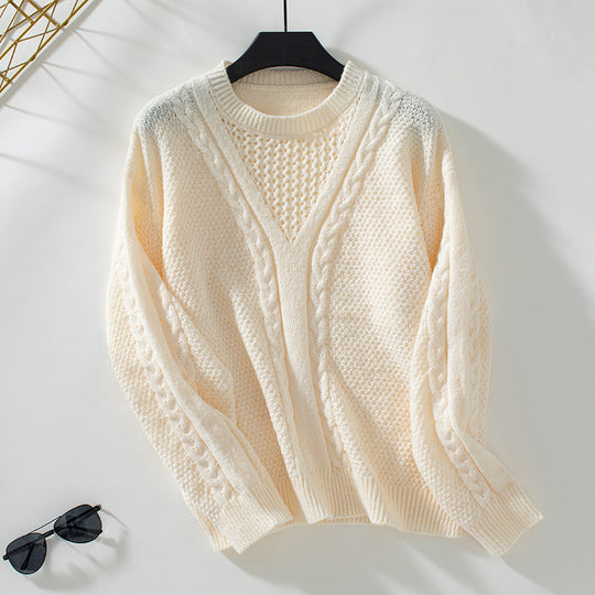 Damen Strickpullover mit modernem V-Ausschnitt und Zopfdesign EB