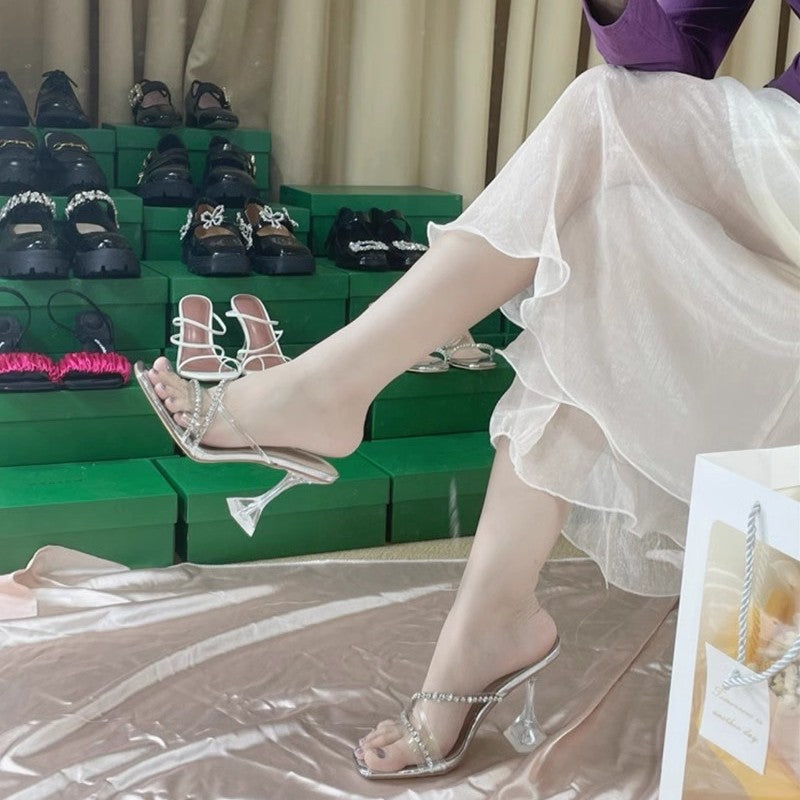Damen Glamouröse transparente Slipper EB