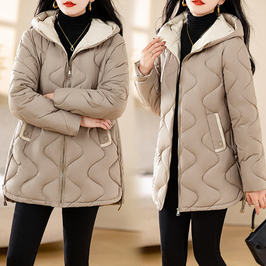 Damen gesteppte Winterjacke mit Kapuze und verstellbarem Kordelzug EB