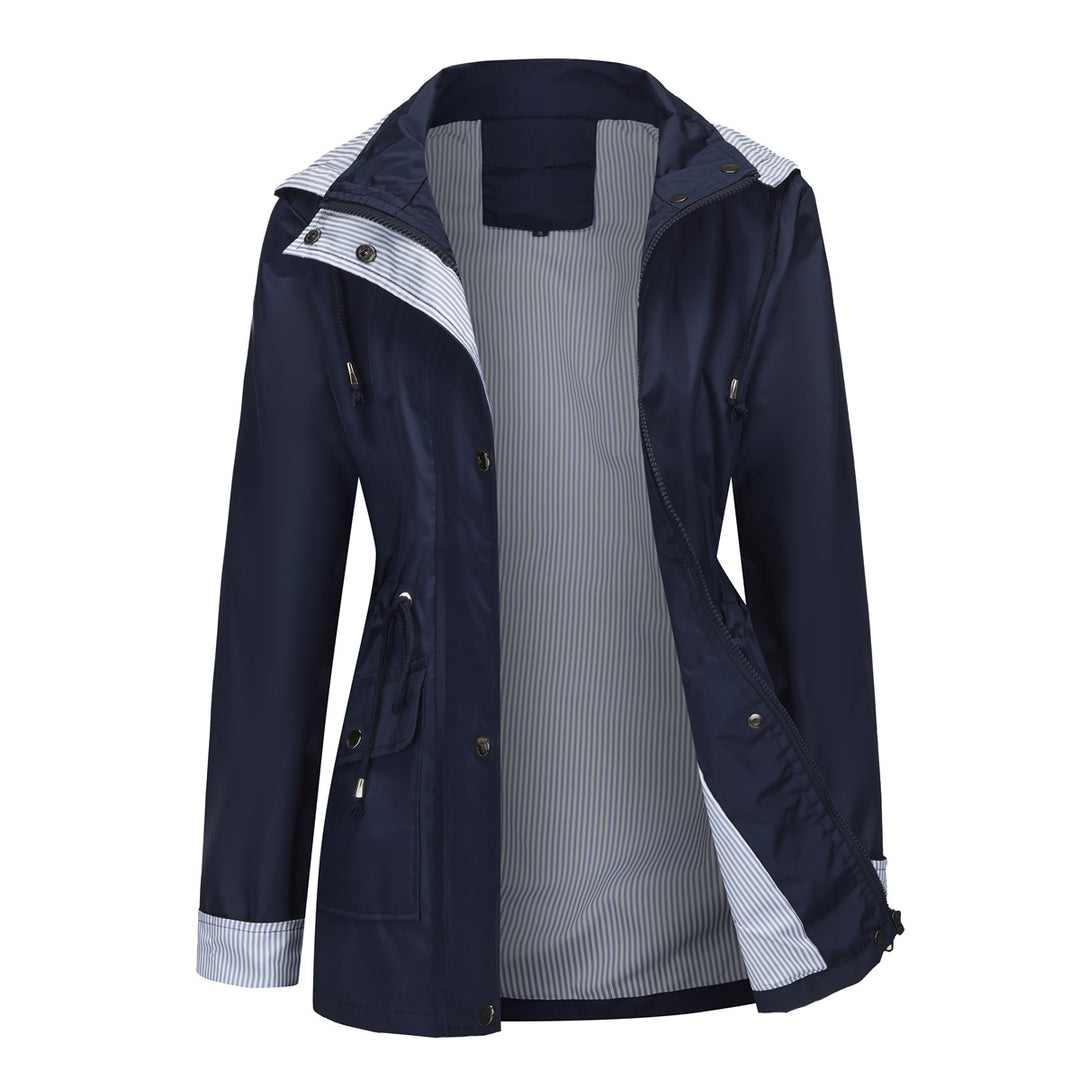 Damen nan leichte wasserdichte Regenjacke mit Kapuze und Taillenzug EB