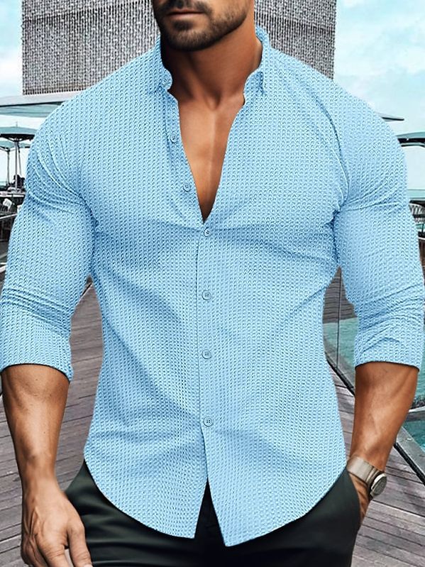 Herren elegantes Langarmhemd mit strukturiertem Muster EB