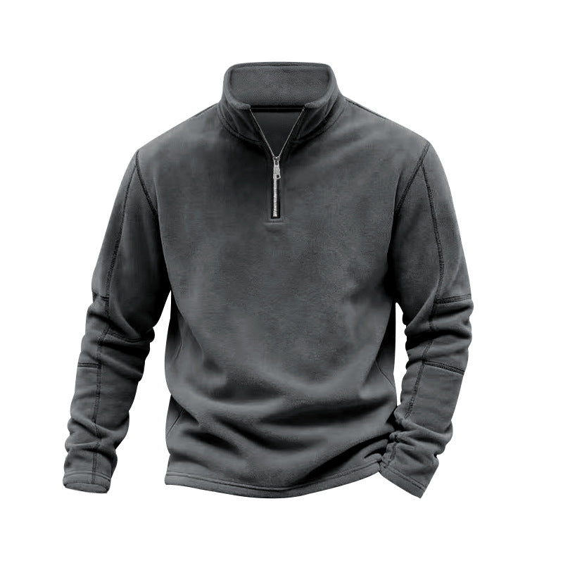 Herren nan leichter Fleece-Pullover mit halbem Reißverschluss und Stehkragen EB