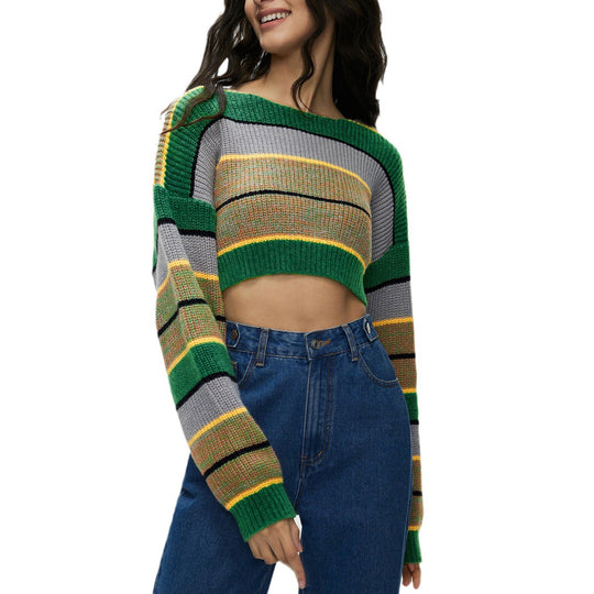 Damen Crop-Pullover mit lässigen Streifen und weichem Material EB
