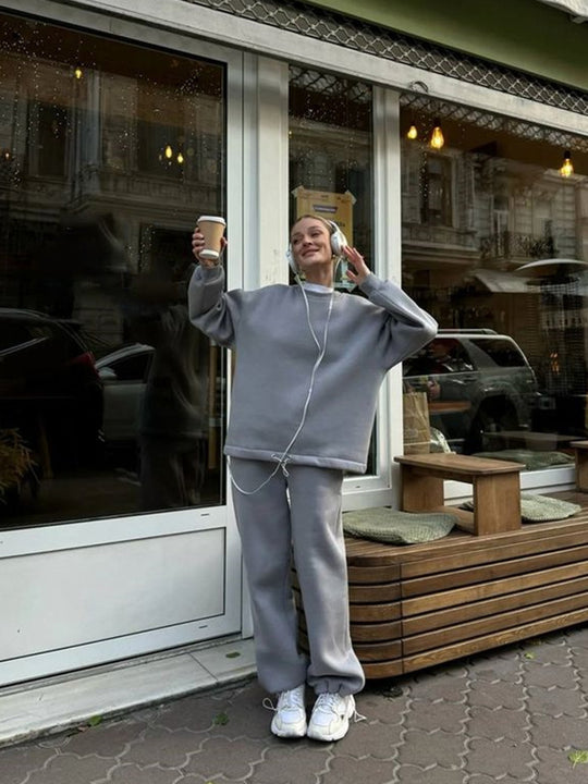 Damen lässiges Sweatshirt und weite Jogginghose Set EB