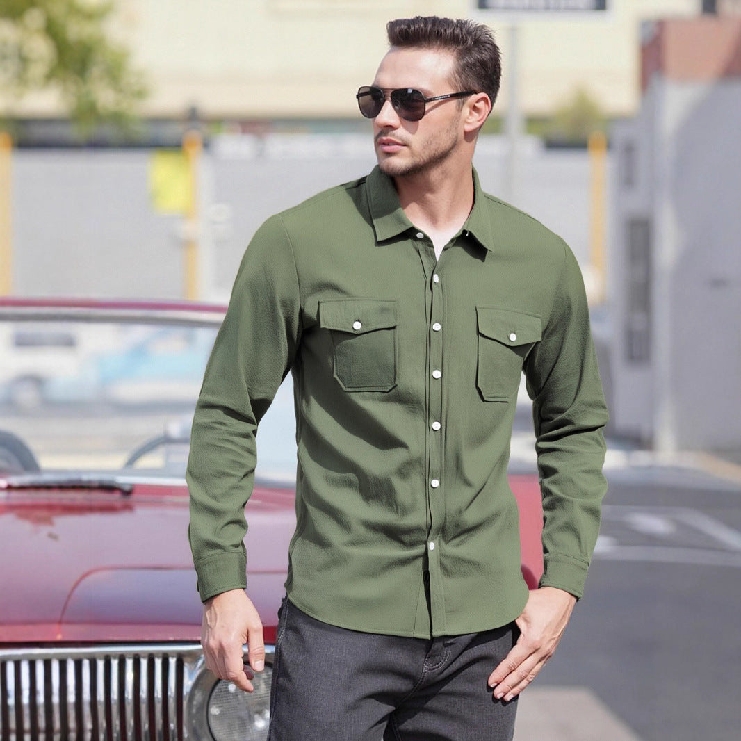 Herren Lässiges Langarmhemd mit praktischen Brusttaschen und modernem Schnitt EB