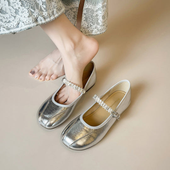 Damen Ballerinas mit elegantem Riemen und schimmerndem Obermaterial EB