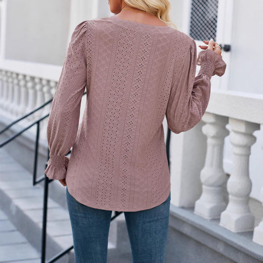 Damen Bluse mit elegantem Lochmuster und lässigem Schnitt EB
