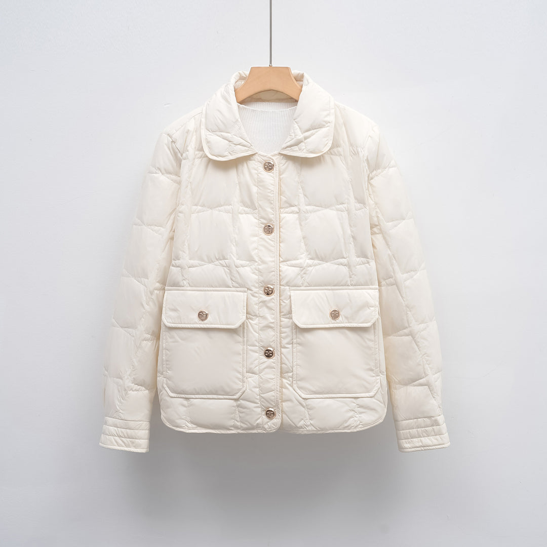 Damen modische gesteppte Jacke mit Taschen und Knopfverschluss EB