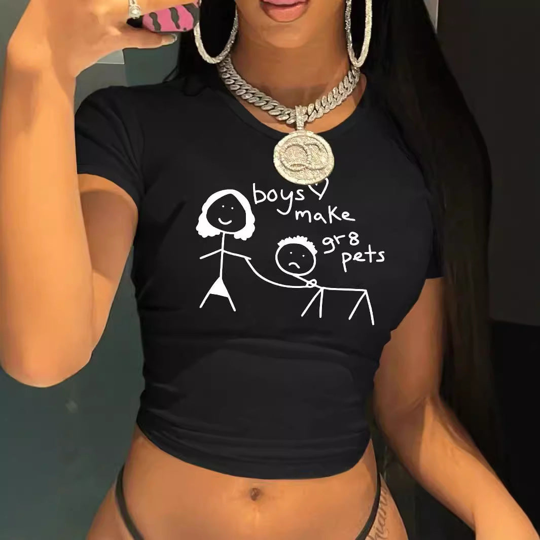 Damen Crop-T-Shirt mit kreativem Bärenmotiv und witzigem Spruch EB