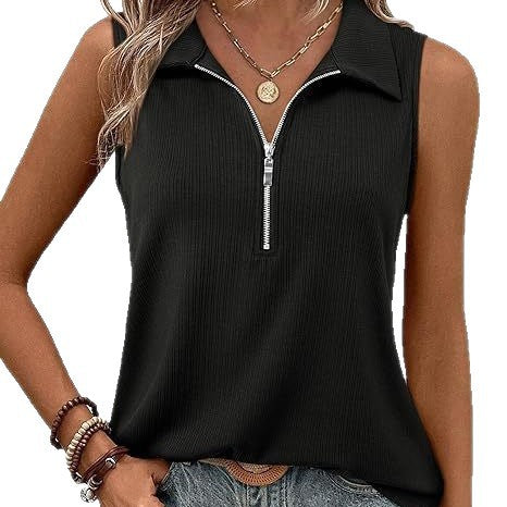 Damen ärmelloses Polo-Shirt mit Reißverschluss EB